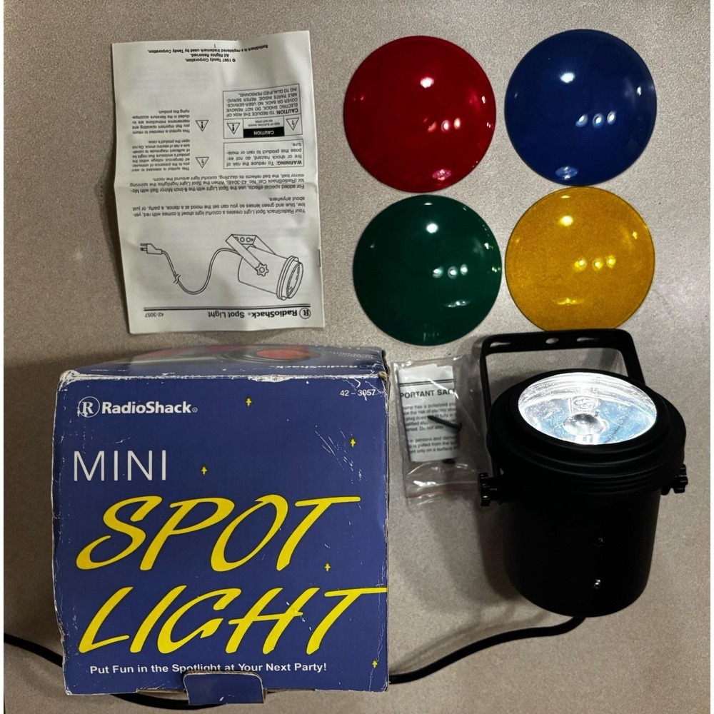 Vintage Radio Shack Spot Light White Yellow Blue Red Green W/ Bracket WORKS